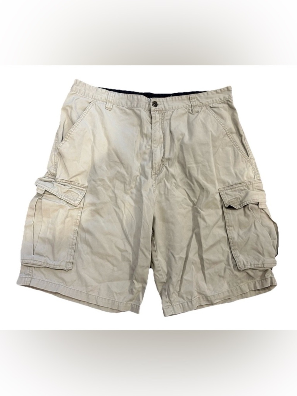 Vintage‎ PLUGG Mens Cargo Shorts Size 36 Khaki Tan Heavyweight Cotton Y2K Baggy